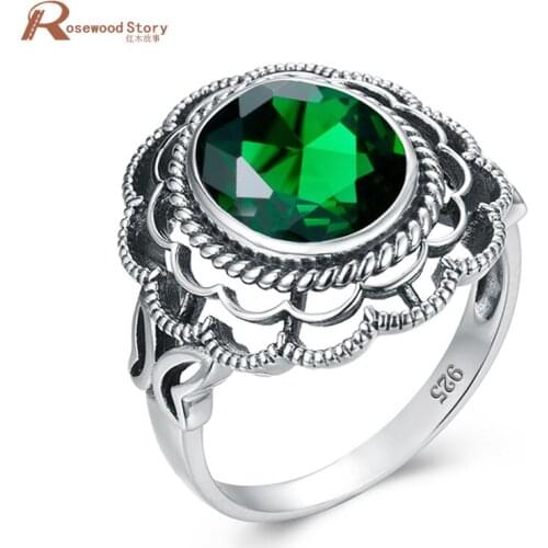 White Gold Color Natural Emerald Rings for Women Vintage Real Silver 925 Ring Mens Jewelry Brand Anniversary Party Gifts 2020