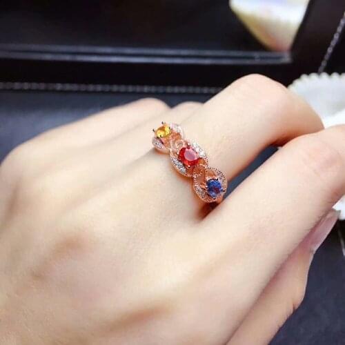 Shilovem 925 silver sterling multicolour Natural sapphire Rings fine Jewelry anniversary new trendy gift 3*4 mj0304238agl