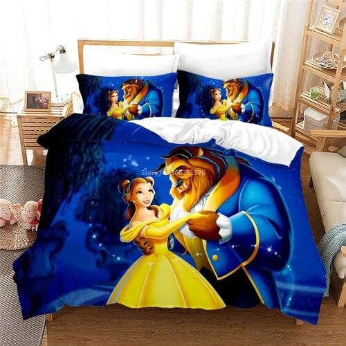 Beauty and The Beast Bedding Set Queen King Size Duvet Cover Set Soft Comforter Cover with Pillowcase Set for Girls Home Bedroom