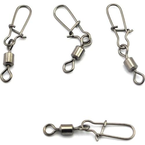10pcs/lot High quality Fishing Connector Pin Bearing Rolling Swivel Stainless Steel with Snap Fishhook Lure Tackle