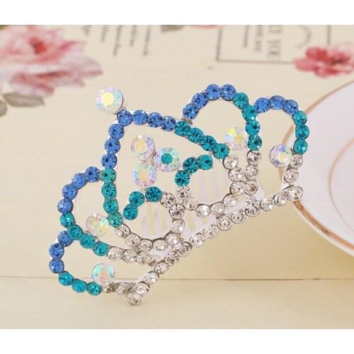 Colorful Girls Rhinestone Crown with Combs Princess Diadem for Wedding Birthday Cosplay Party Hair Decor Jewelry Accessories