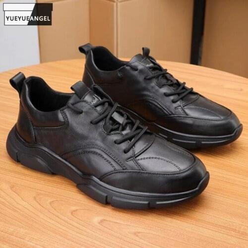 Mens High Quality Leather Shoes Lace Up Fashion Outside Sneakers Man Antiskid Platform Trainers Joggers Leather Active Shoes