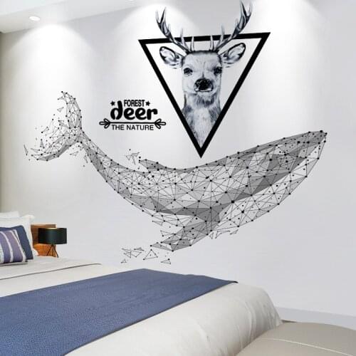 Cartoon Whale Wall Stickers DIY Deer Head Wall Decor Decals for Kids Rooms Living Room Children Nursery Home Decoration
