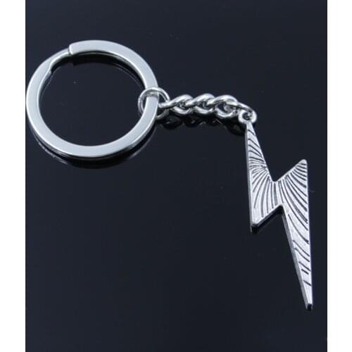 New Fashion Men 30mm Keychain DIY Metal Holder Chain Vintage Fulmination Lightning 50x14mm Silver Color Pendant Gift