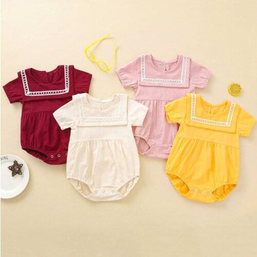Baby Clothes Romper Newborn Infant Baby Girls Short Sleeve Solid Linen Romper Bodysuit Outfits Newborn Baby Girl Clothes