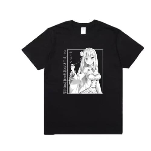 Re:Zero -Starting Life in Another World Short Sleeve Clothes Harajuku Personality Emilia Fashion Casual T-shirt Hip Hop Tops Tee