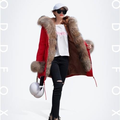 Winter Jacket Women Real Fur Collar Long Parka Waterproof Big Natural Raccoon Fur Collar Outwear Warm Thick Faux Lining ODDFOX