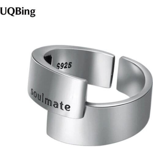 Retro Irregular 925 Sterling Silver Letter Open Finger Rings For Women Birthday Gifts Jewelry