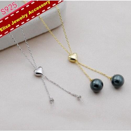 Heart Pendant Adjustable Chain Fittings S925 Sterling Silver Pendant Choker Accessory For 2 Pearls Silver&Gold Color 3Pieces/Lot