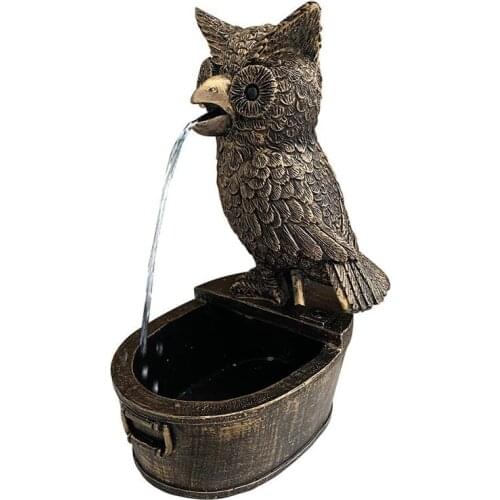 Resin Owl/Cock Sculpture with stream Water Animal Garden Statue Yard Outdoor Water Fountain Statue Water Fountain Decoration