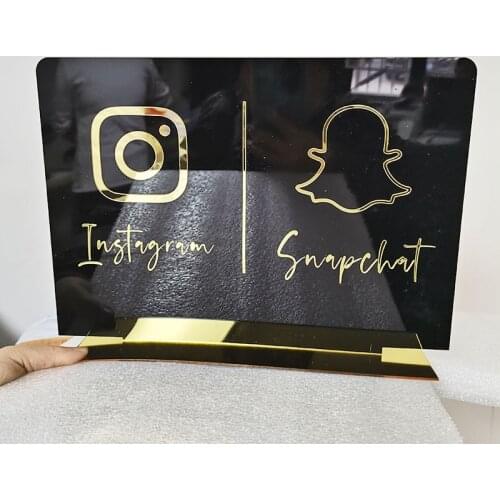 Custom Instagram Snapchat Table Sign Personalized Mirror Gold Acrylic Laser Cut Instagram Snapchat Sign