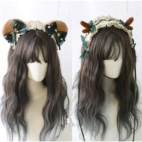 Cute Girl Lolita Elk Deer Ear Green Bow KC Headband Hairclip Hair Accessories B1680