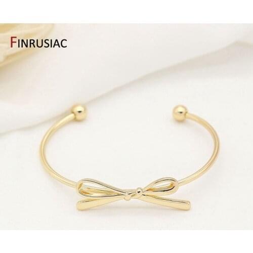Gold Plated Bow Bracelet Bangle Accessories Simple Open Cuff Bangles For Women Girls Fashion Jewelry