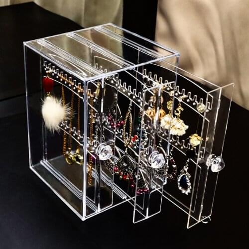 Transparent Jewelry Storage Rack Bedroom Portable Dustproof Earrings Jewelry Rack Dressing Table Earrings Storage Box