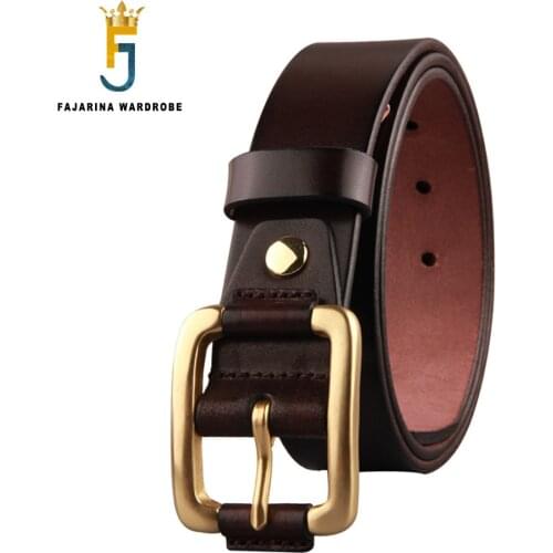FAJARINA Leather Cover Brass Pin Buckle Top Quality Pure Cow Skin Belts Men‘s Casual Retro Cowhide Belt for Men 3.8cm N17FJ884