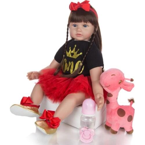 24inch silicone baby doll reborn toddler girl princess in red dress children gift fashion doll bebe reborn toys