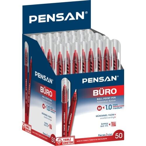 Pensan Medium Ballpoint Pen Red 50 Pcs. Box 1.0mm Stationery School Office Writing Supplies