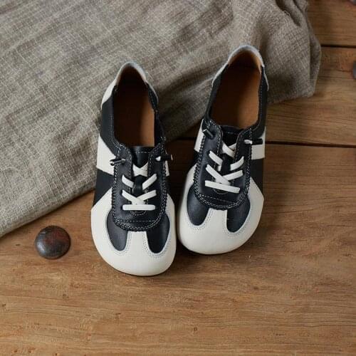 2021 Designer Shoes Color block Genuine Leather Flats For Women Handmade Black/Brown