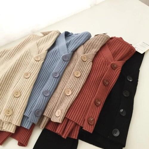Womens Sweaters Autumn Spring Short Cardigans Single Breasted V-Neck Casual Sweaters Female Solid Knitted Jackets Jumpers