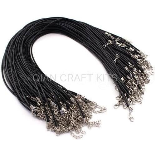 120 Black 17" Imitation Leather Cord Necklaces - With Lobster Clasp - 2mm Thick - 17 to 19 Inch With Extension Chain