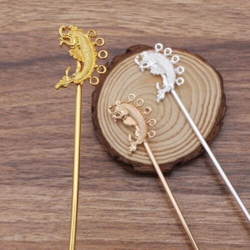 20 PCS 120mm Vintage Metal Alloy KC Gold/Gold/Silver color Fish Hair Sticks Base Setting For Women Hairwear Decoration