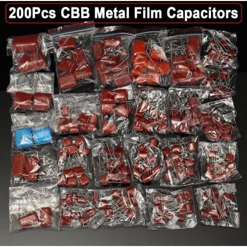 200Pcs/lot 25 Types 630V 0.001uf~2.2uf CBB Metal Film Capacitors Assortment Kit