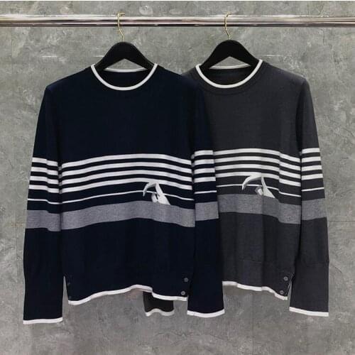 2021 Fashion Brand Sweaters Men Slim O-Neck Pullovers Clothing Patchwork Wool Swimmer pattern Striped Winter Casual Coat