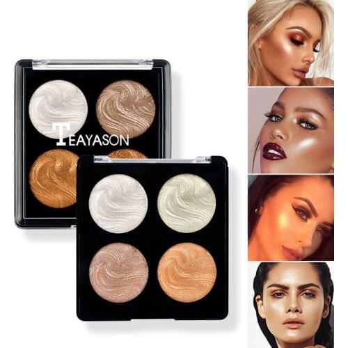 4 Colors Baked Powder Pressed High Gloss Pink Lasting Highlighter Facial Bronzers Palette Body Illuminator Glow Face Contour