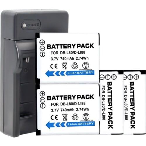 4pcs DB-L80 DB L80 DBL80 DB-L80A D-Li88 VW-VBX070 Camera Battery & Charger for Sanyo DMX-CG10 DMX-CG11 VPC-CG10