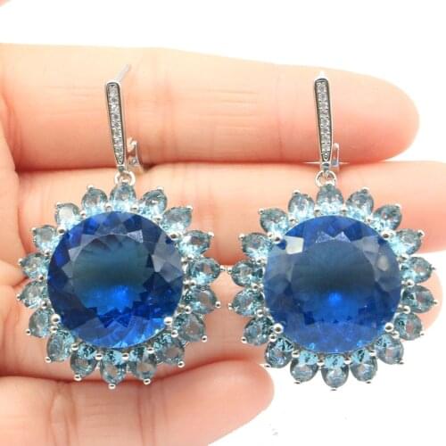 35x13mm Lovely Cute Drop Jewelry Set 18x13mm Created London Blue Topaz For Girls Silver Earrings Pendant