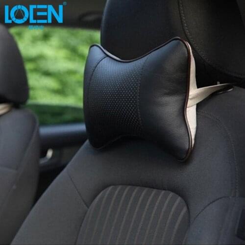 LOEN 1PC Mini PU Leather Universal Car Headrest Support Neck Pillow Black/Beige/Gray/Brown for Auto Car Seat for 4 Seasons