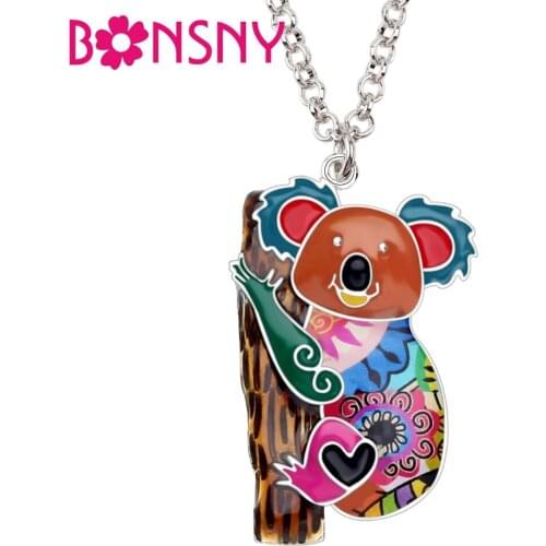 Bonsny Enamel Alloy Australia Koala Bear Necklace Chain Pendant Choker Novelty Animal Jewelry For Women Teens Girls Gifts Bijoux