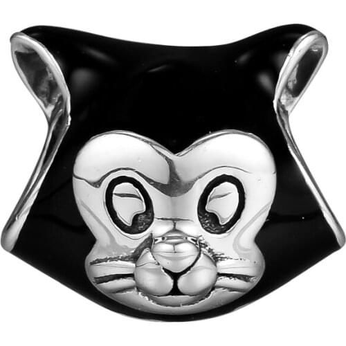 Figaro Portrait Charm Black Enamel Vintage Beads Silver 925 Original Fits European Woman Bracelets DIY Beads For Jewelry Making