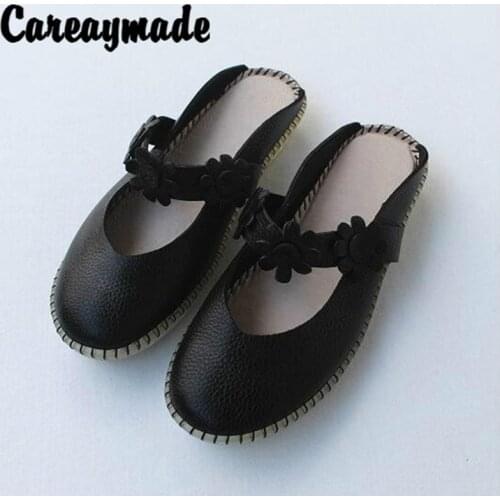 Careaymade-New Foreign Trade Retro-vintage genuine Leather Sandals and Slippers for Women in Summer 2019,Soft Flat Floor Shoes