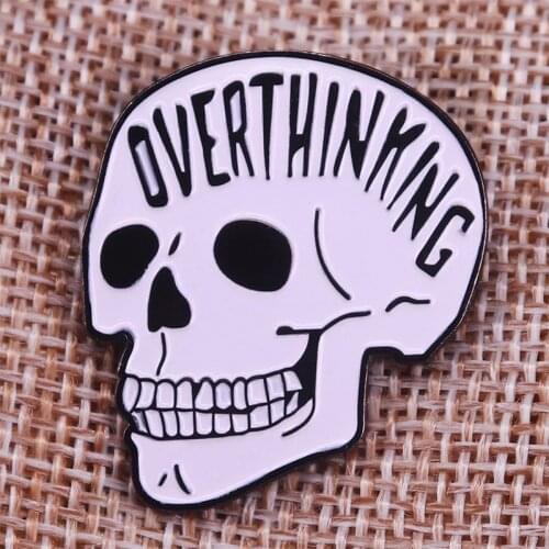 Overthinking Enamel Pin Glow In The Dark Skull Badge Mental Health Anxiety Jewelry
