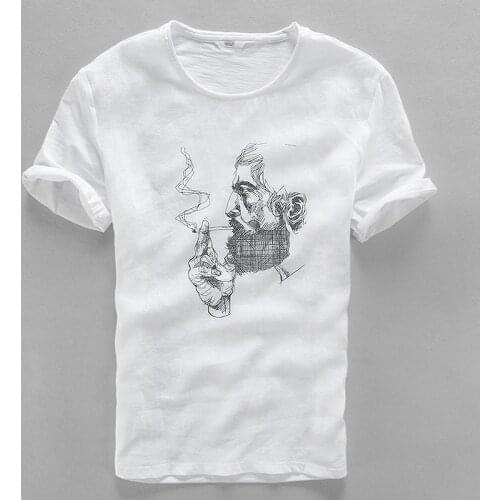 2017 Arrival linen men t shirt Chinese trend men t-shirt cotton head prints short sleeve summer white tshirt men casual camisa