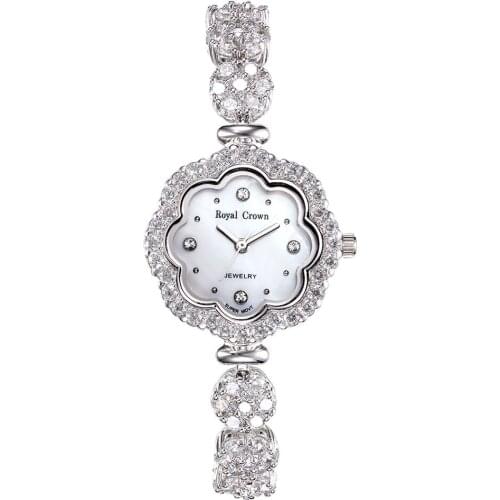 HERHOME Fashion Women Full Crystals Jewelry Watches Luxury Rhinestone Bracelet Watch Waterproof Quartz Roman Wrist Watch Lotus