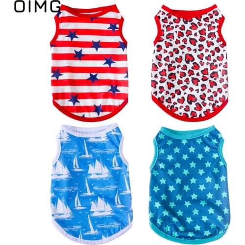 OIMG Cotton Cat Dog Shirts Stars Print Red Blue Puppy Sleevless Shirt Spitz Chihuahua Small Dogs Clothes For Pet Clothing Outfit