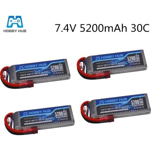 HOBBYHUB Racing 7.4V 5200mAh Lipo Battery LiPo Lithium-Polymer Batterie 30C 2S Battery For RC Airplane Drone Helicopter Car