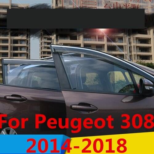 Chrome Car Window Sun Vent Visor Rain Guards Sun/ rain Shield Exterior decoration Auto Accessories For Peugeot 308 2014-2018