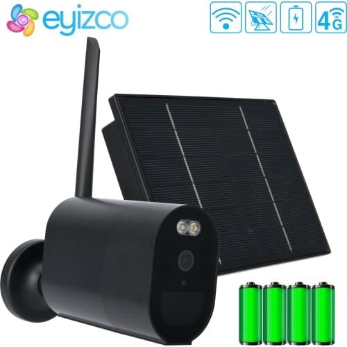 3MP IP Camera WiFi Outdoor 4G SIM Card CCTV Black Camera Solar Panel 18650 Battery PIR Human Detect Smart Home Security Camera