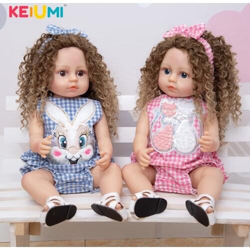 KEIUMI Beautiful 22 Inch Full Silicone Vinyl Realistic Reborn Babies Dolls Baby Girl For Kids Playmates Toys Doll Reborn Gift