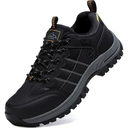 Men Fashion Hiking Shoes Non Slip Outdoor Sneakers Black Walking Boots Summer Winter Rubber Male Low Shoes Non-slip Army Green