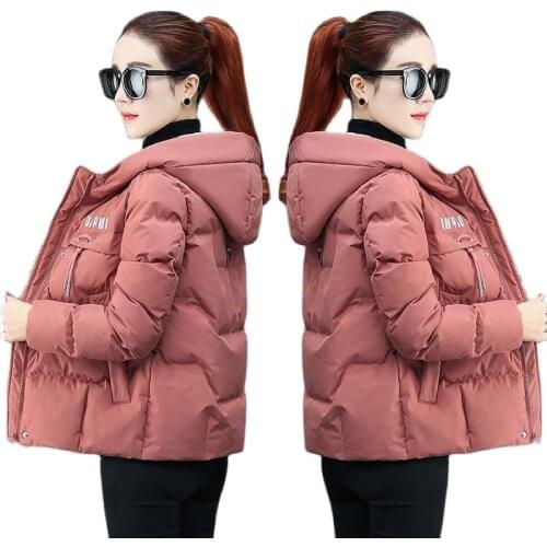 New 2021 Winter Clothes Ladies Jacket Down Cotton Printing Zipper Hooded Miss Slim Short Thin Down Cotton Keep Warm Female Coat