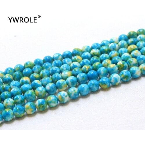 Wholesale RainStone Pattern Dye Blue Natural White Stone Loose Beads For Jewelry Making DIY Bracelet Necklace 4/6/8/10/12mm 15