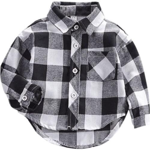Autumn Shirts Baby Boys Long Sleeve Plaid Print Shirts Kids Tops Tees Shirts Casual Blouse