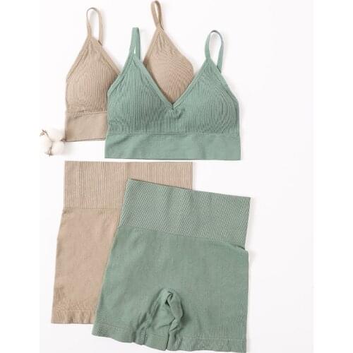 2PCS Seamless Women Bra Set Sports Bra High Waist Shorts Fitness Underwear Set Sportswear Workout Sports Suits Stretchy Crop Top