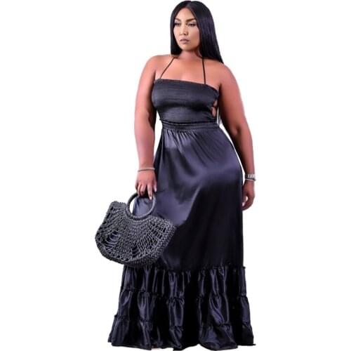 4XL 5XL Plus Size Women Summer Maxi Long Dress Fashion Lace Up Ruffles Sundress Solid Sleeveless Party Casual Sarafans Vestidos