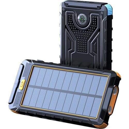 Solar Portable 80000mAh Power Bank Fast Charger Waterproof Powerbank Outdoor External Battery Charger with LED Flashlight 2 USB