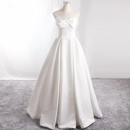 LZ430 Simple Vintage Soft Satin Lace Up Ivory Wedding Dress Sweetheart Sleeveless Ruched A-line Dress Custom Size